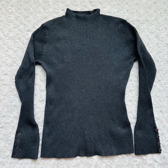 Cable & Gauge Womens Charcoal Grey Ribbed Chunky Cozy Mock Turtleneck Medium - Picture 11 of 12